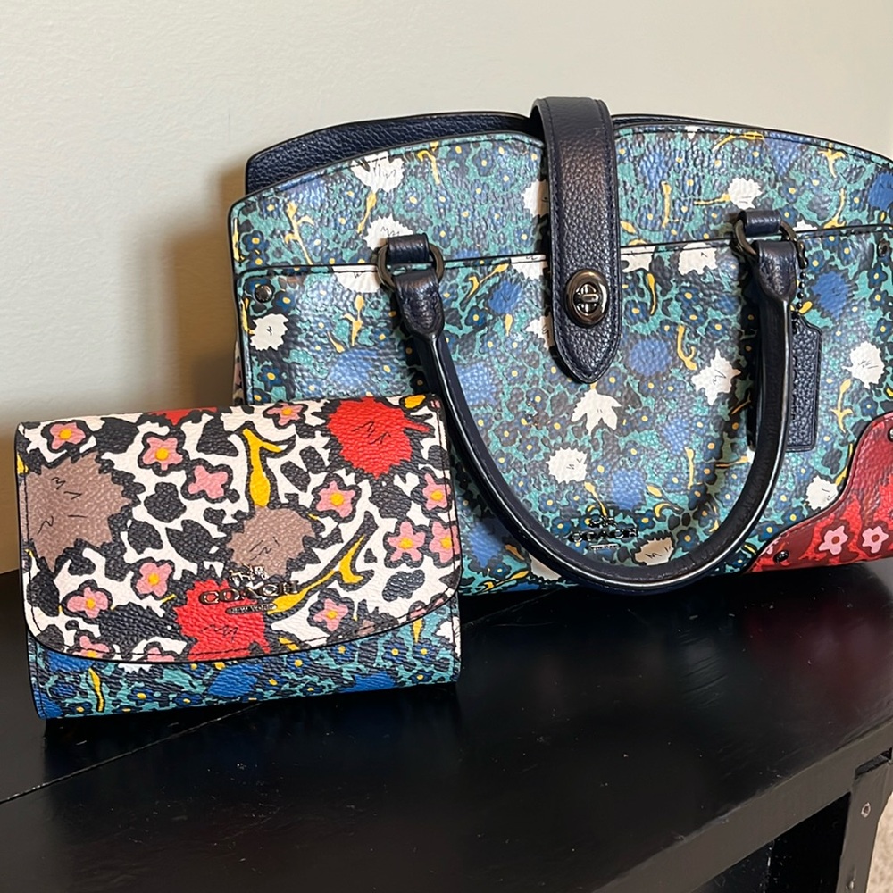 COACH MERCER SATCHEL-FLORAL PRINTED LEATHER ***AND MATCHING WALLET***